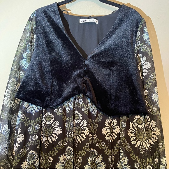 Zara Floral Mini Chiffon Dress with Vest, NWT - Picture 3 of 10